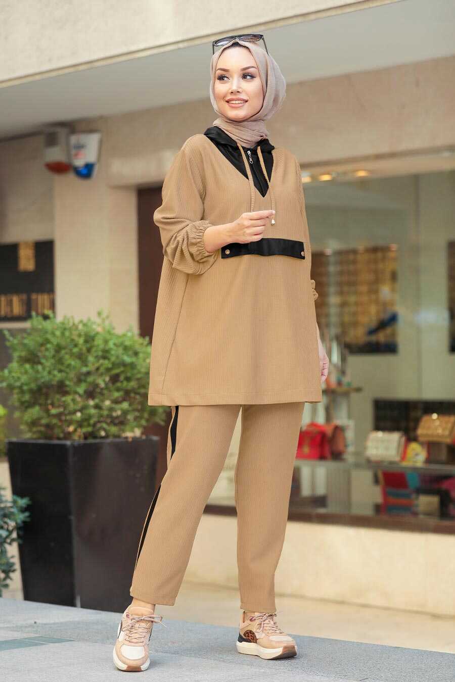 Beige Hijab Casual Suit 12950BEJ - Neva-style.com