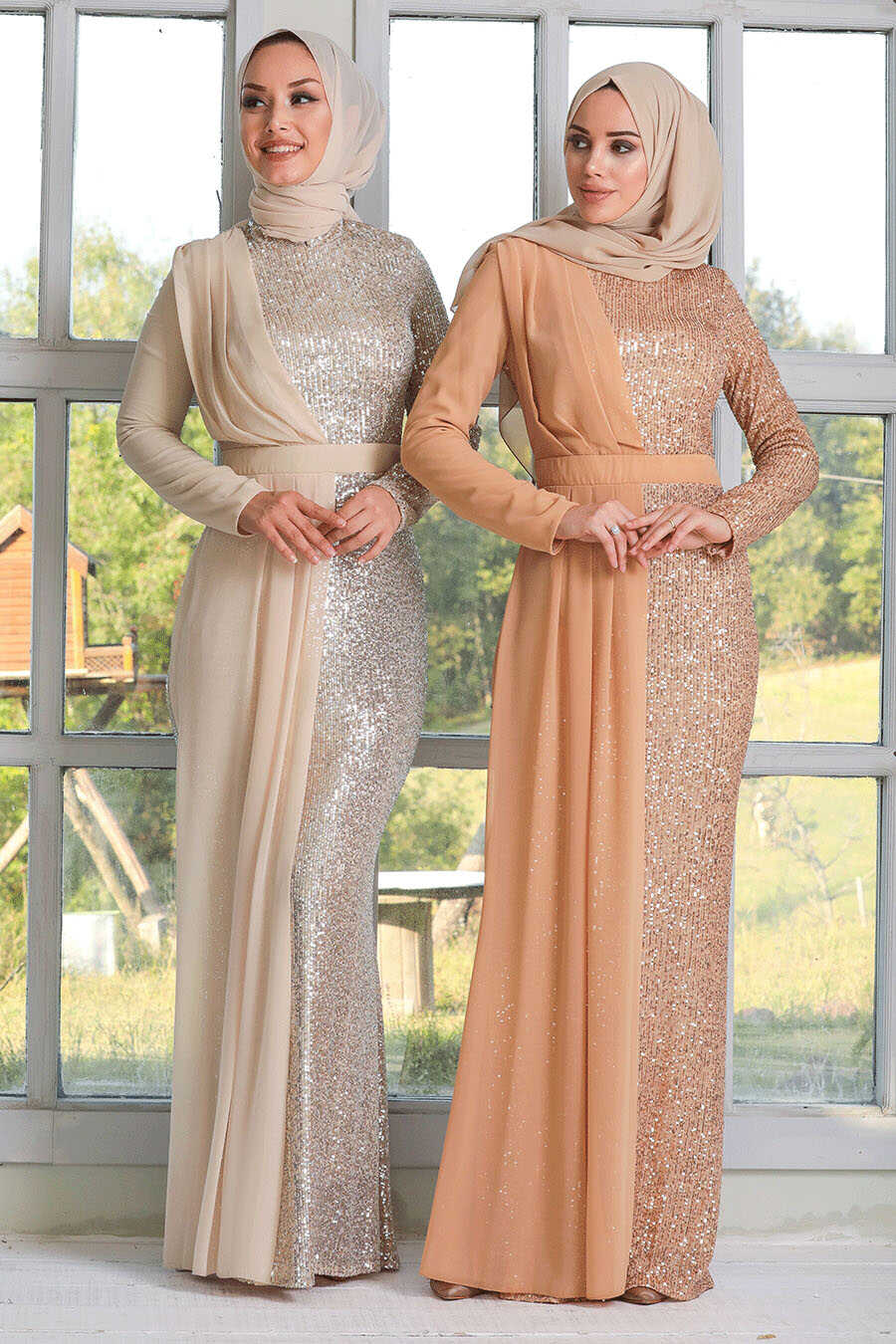 Beige Hijab Evening Dress 34290BEJ