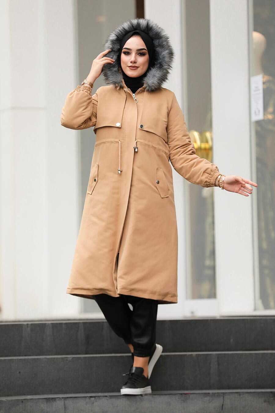 Biscuit Hijab Parka Coat 9066BS - Neva-style.com