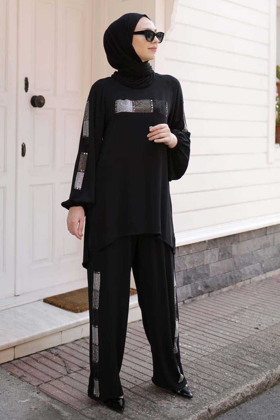 Black Hijab Dual Suit Dress 3796S - Neva-style.com
