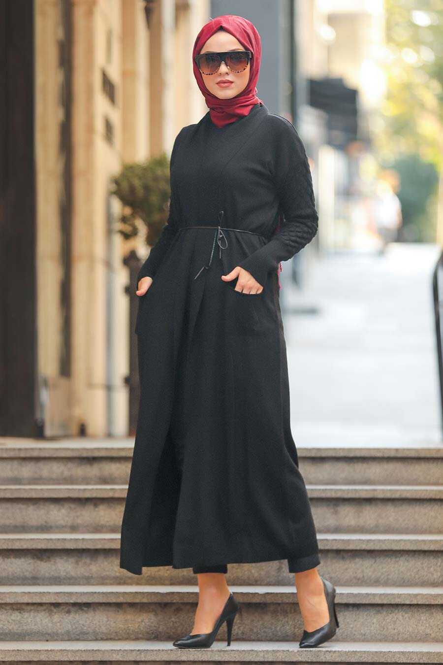 Black Hijab Cardigan 15692S - Neva-style.com