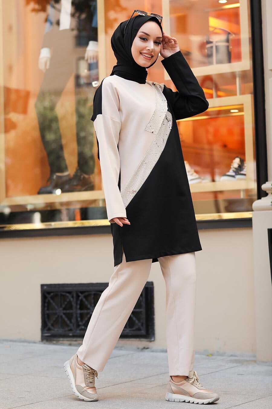 Black Hijab Casual Suit 1290S - Neva-style.com