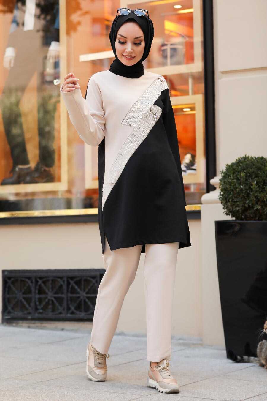 Black Hijab Casual Suit 1290S - Neva-style.com