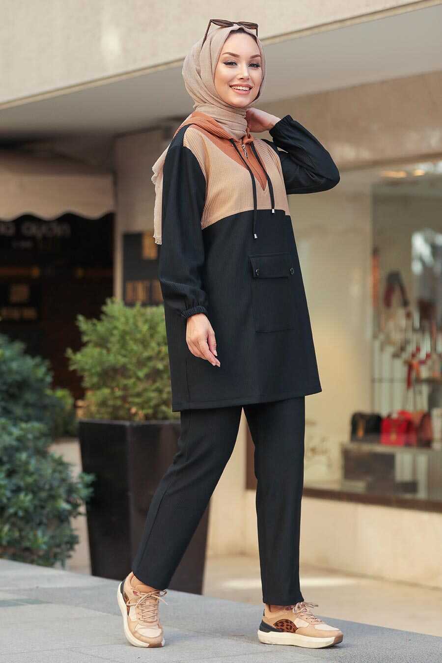Black Hijab Casual Suit 1296S - Neva-style.com