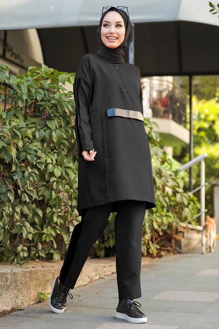 Black Hijab Casual Suit 1297S - Neva-style.com