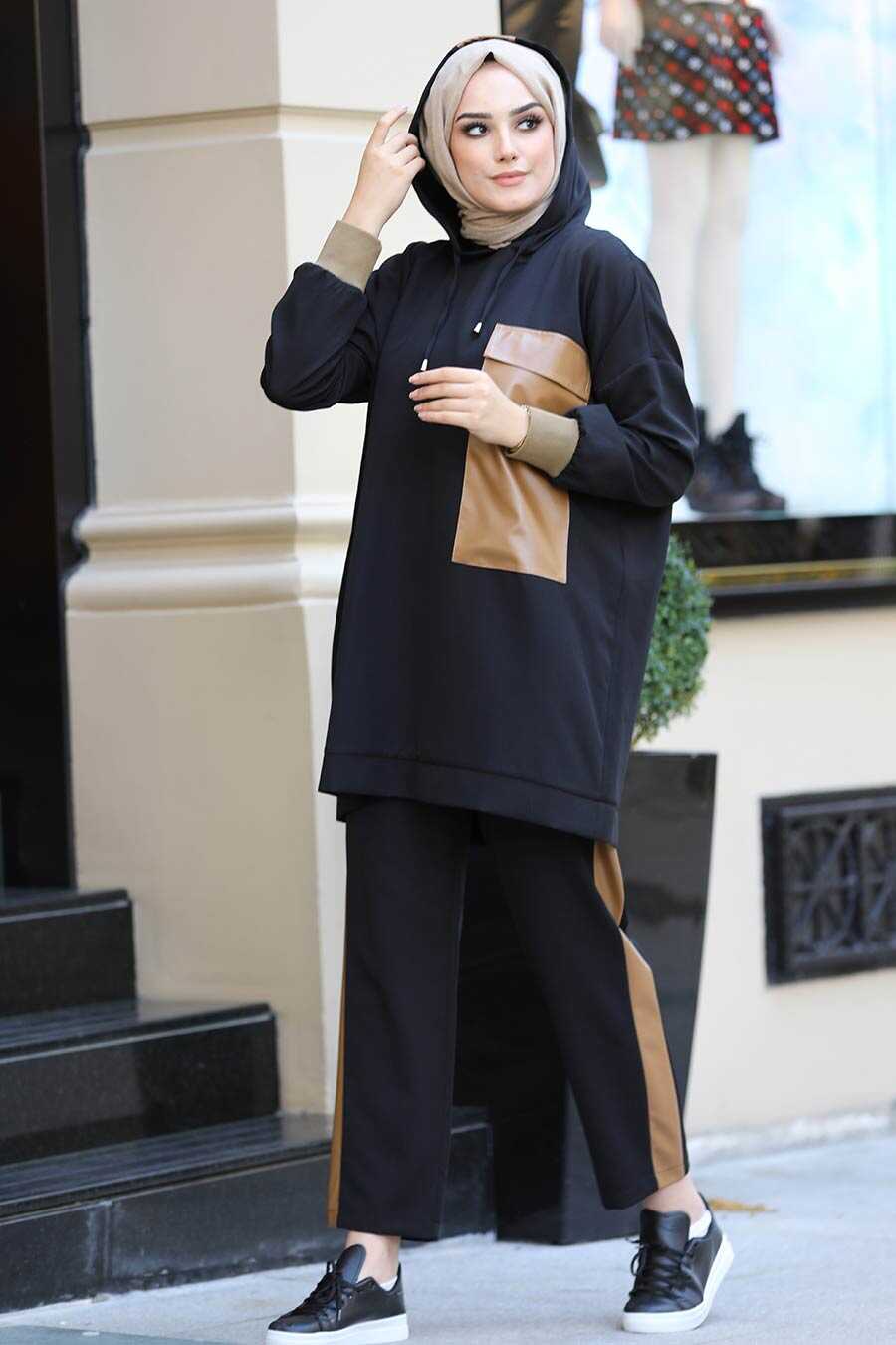 Black Hijab Dual Suit Dress 1313S - Neva-style.com