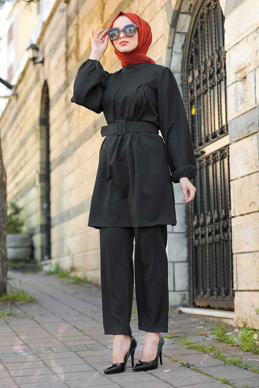 Black Hijab Dual Suit Dress 2351S - Neva-style.com