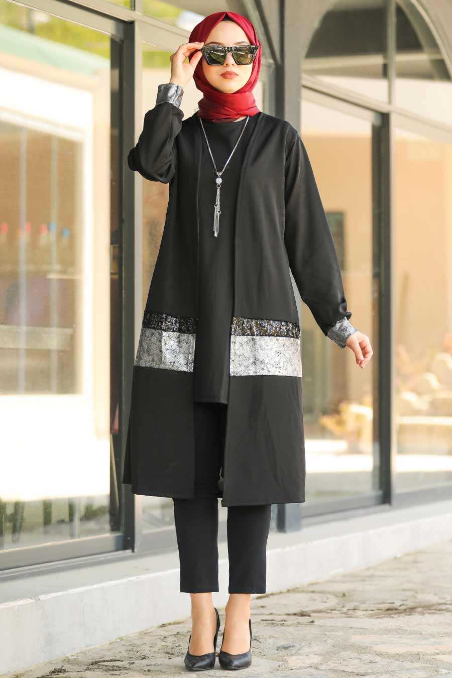 Black Hijab Dual Suit Dress 61370S - Neva-style.com