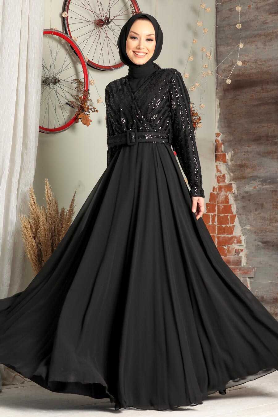 Black Hijab Evening Dress 3316S