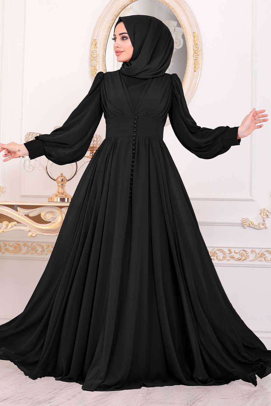 Black Hijab Evening Dress 41011S