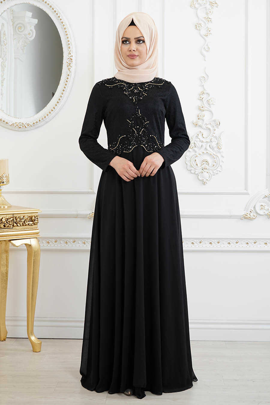 Neva Style - Black Hijab Evening Dress 8129S - Neva-style.com