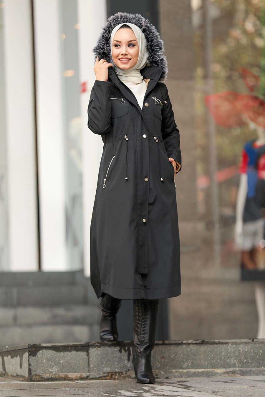 Black Hijab Parka Coat 63774S - Neva-style.com