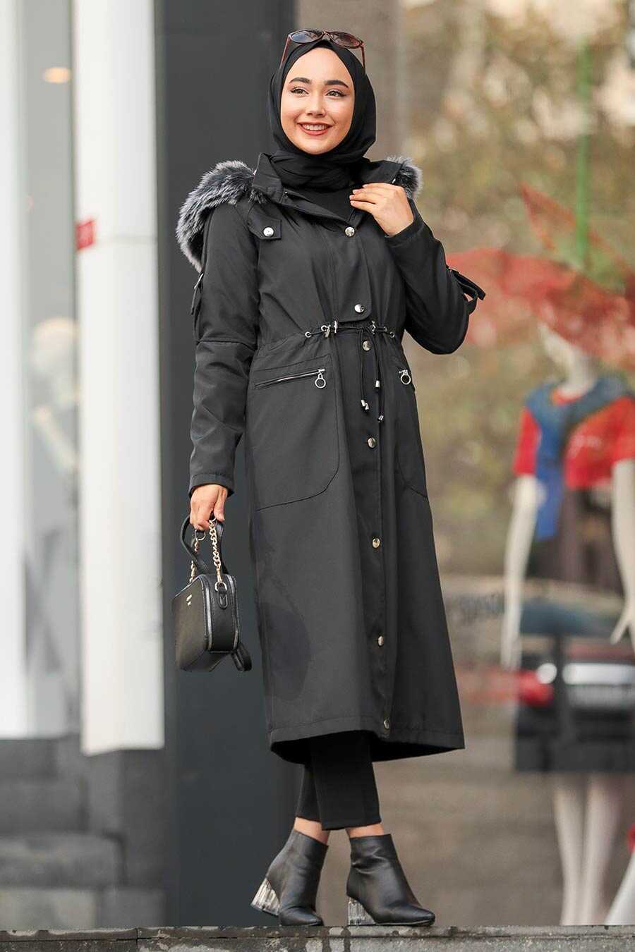 Black Hijab Parka Coat 64564S - Neva-style.com