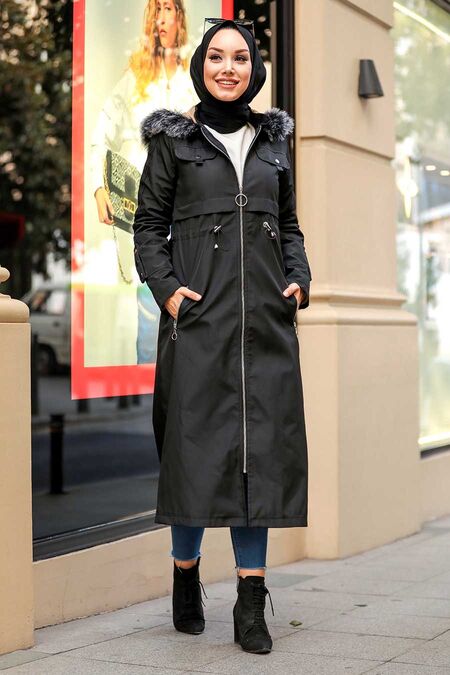 Black Hijab Parka Coat 6605S - Neva-style.com