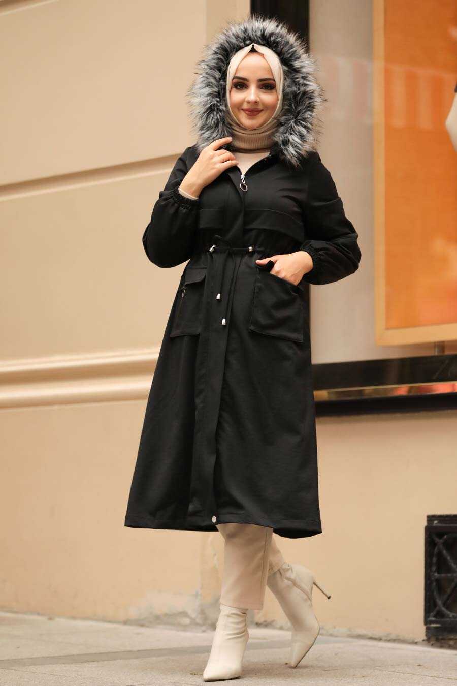Black Hijab Parka Coat 90670S - Neva-style.com