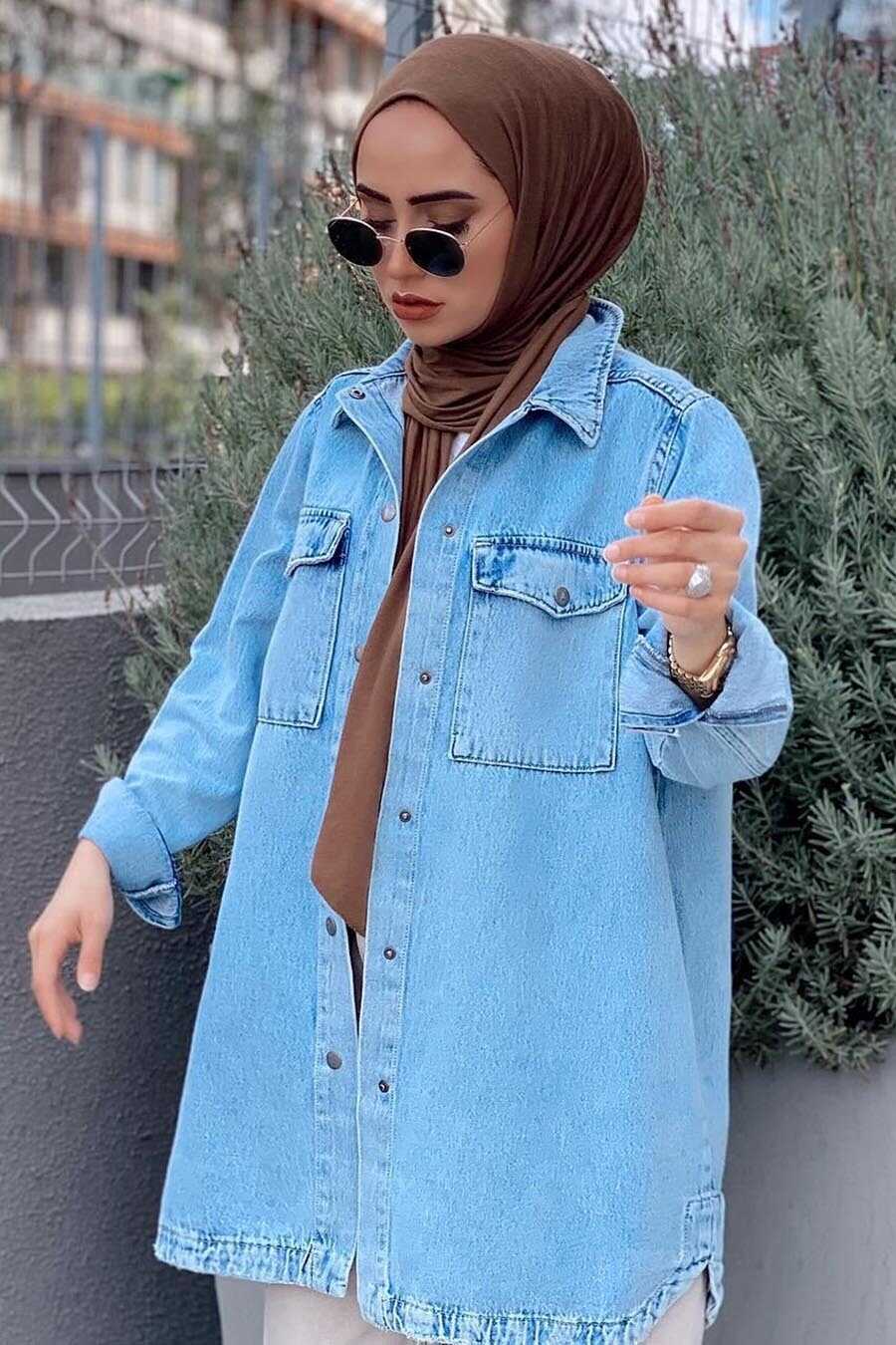 Blue Hijab Denim Jacket 283M - Neva-style.com
