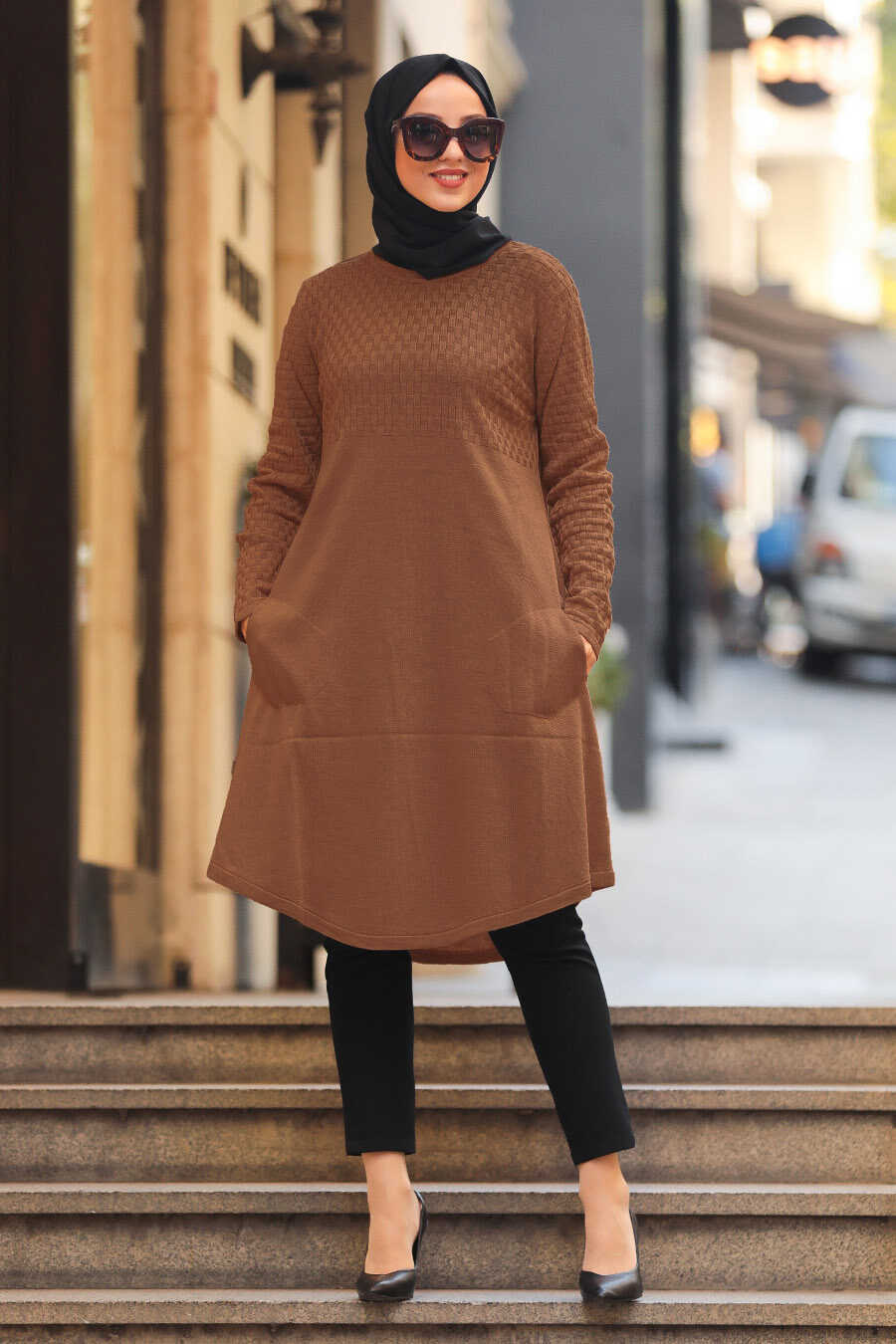 Brown Hijab Knitwear Tunic 1964KH - Neva-style.com