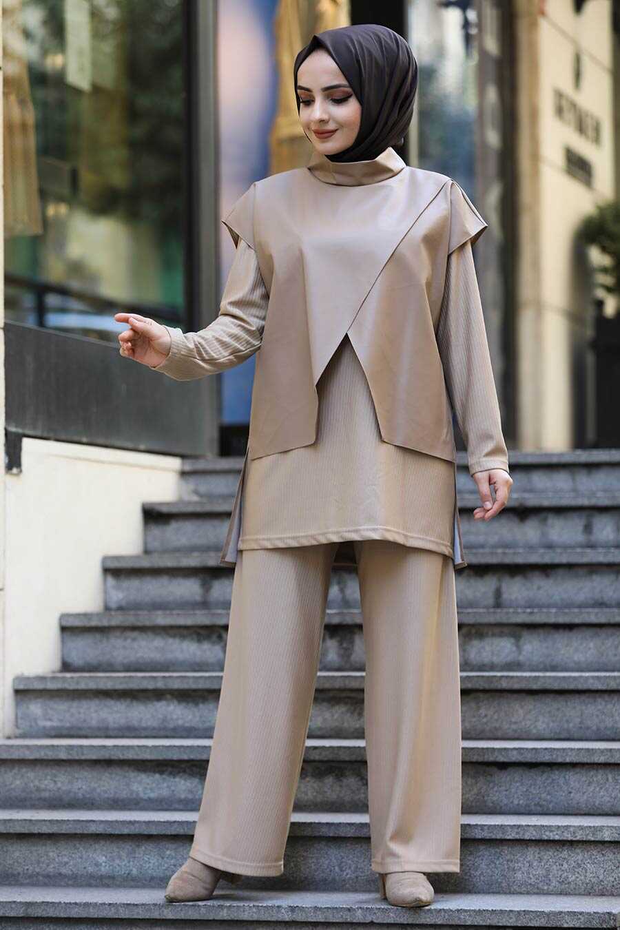 Camel Hijab Dual Suit Dress 13401C - Neva-style.com