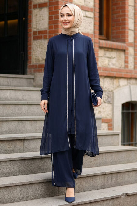 Chiffon Navy Blue Modest Two-Piece Set 4447L - 