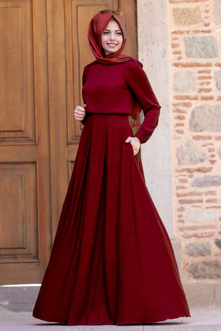 Stil, Hixhab 2019 Claret-red-hijab-evening-dress-6753br-evening-collection-2019-neva-style-54006-15-B