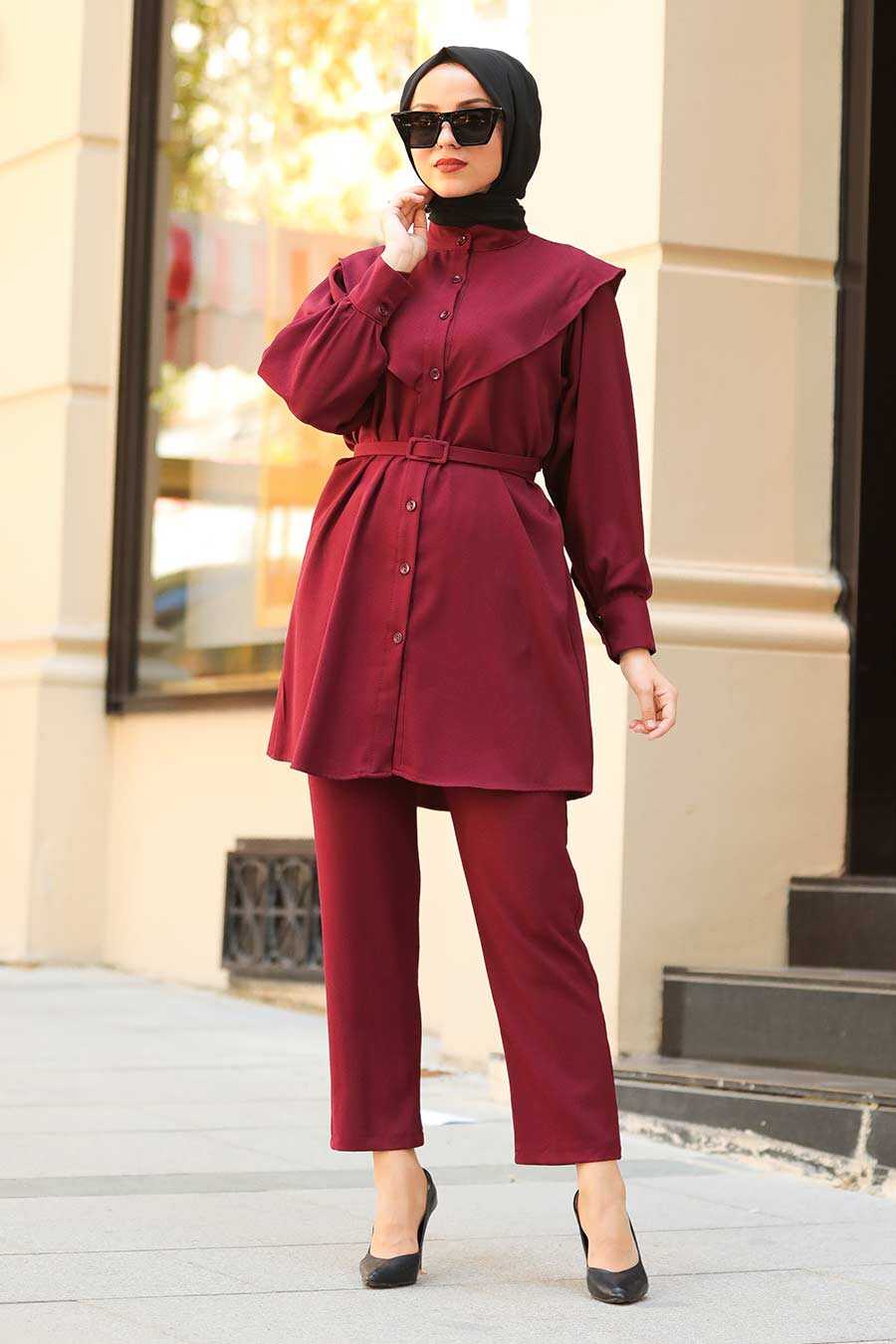 Claret Red Hijab Suit 5161BR - Neva-style.com