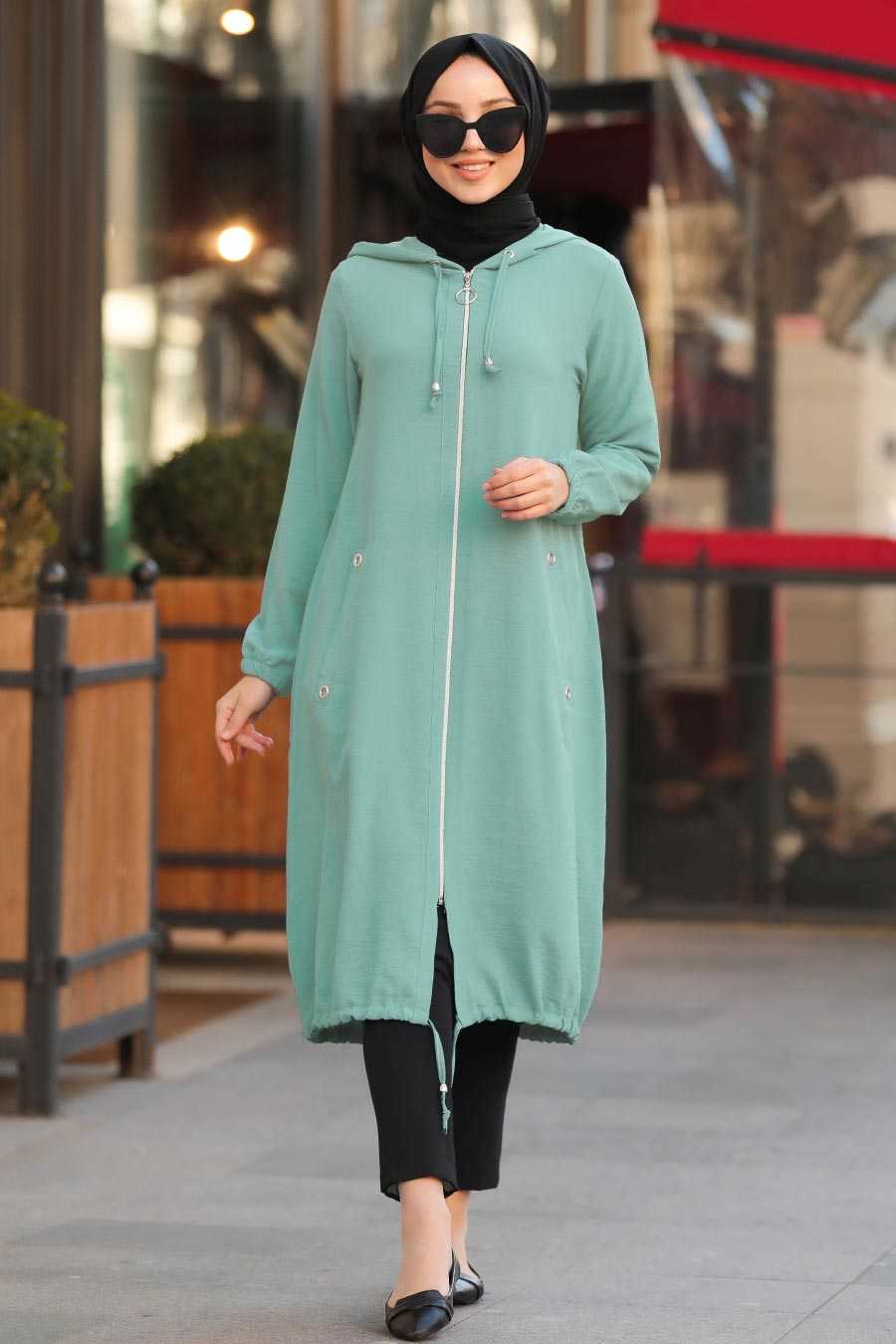 Dark Mint Hijab Coat 10045KMINT - Neva-style.com