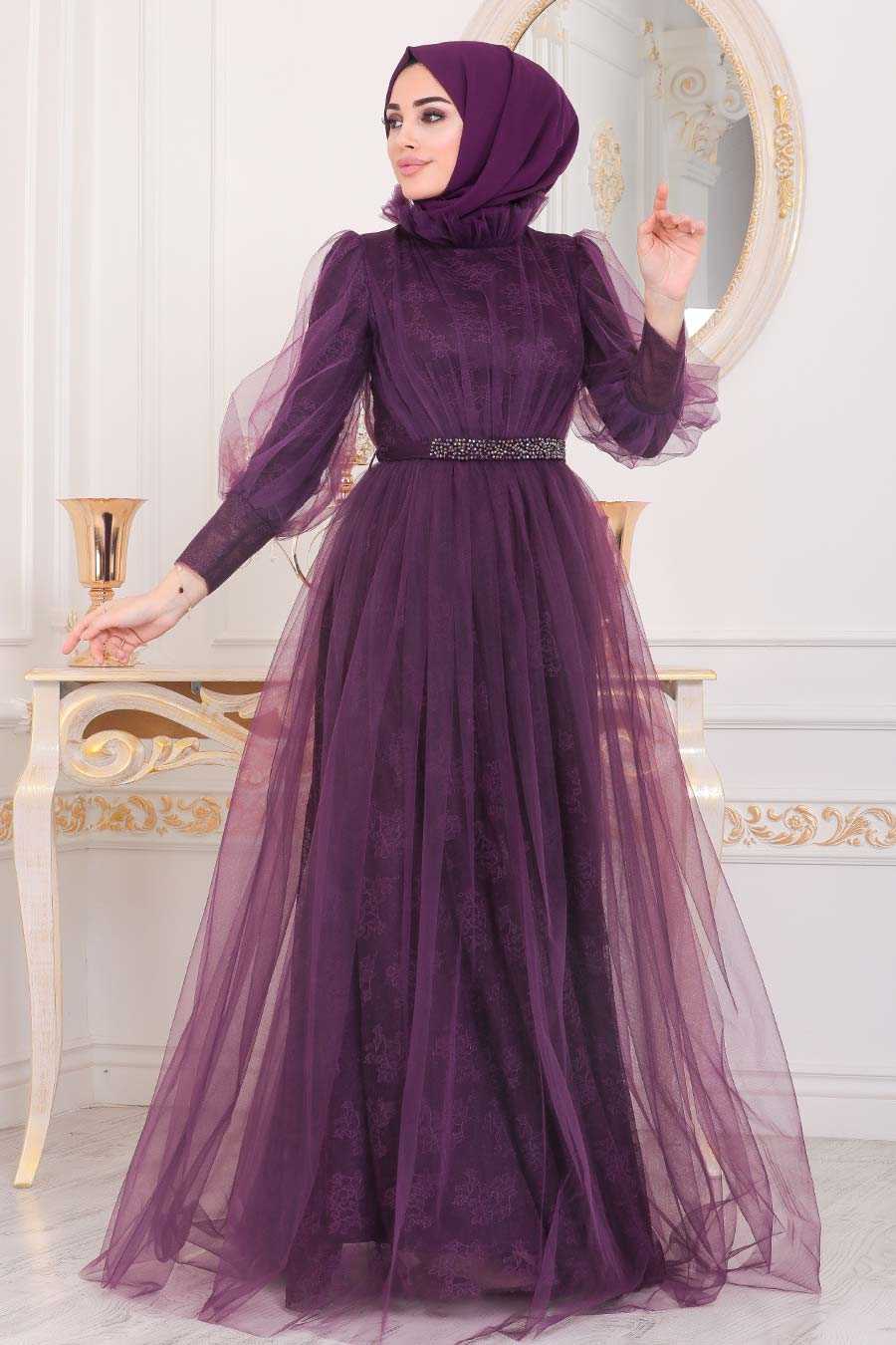 violet evening gown