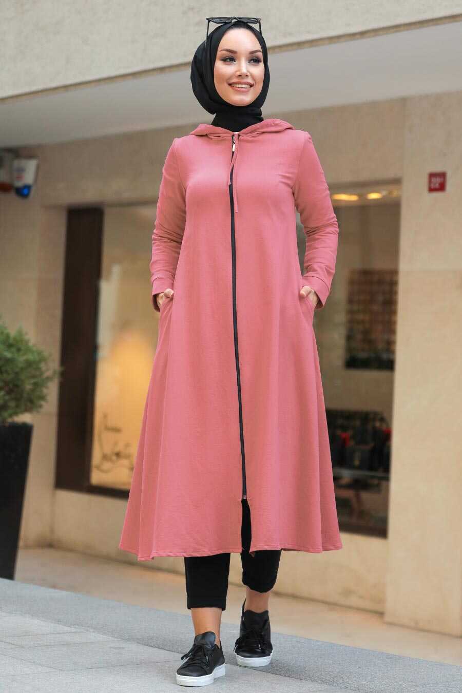 Dusty Rose Hijab Coat 22560GK - Neva-style.com