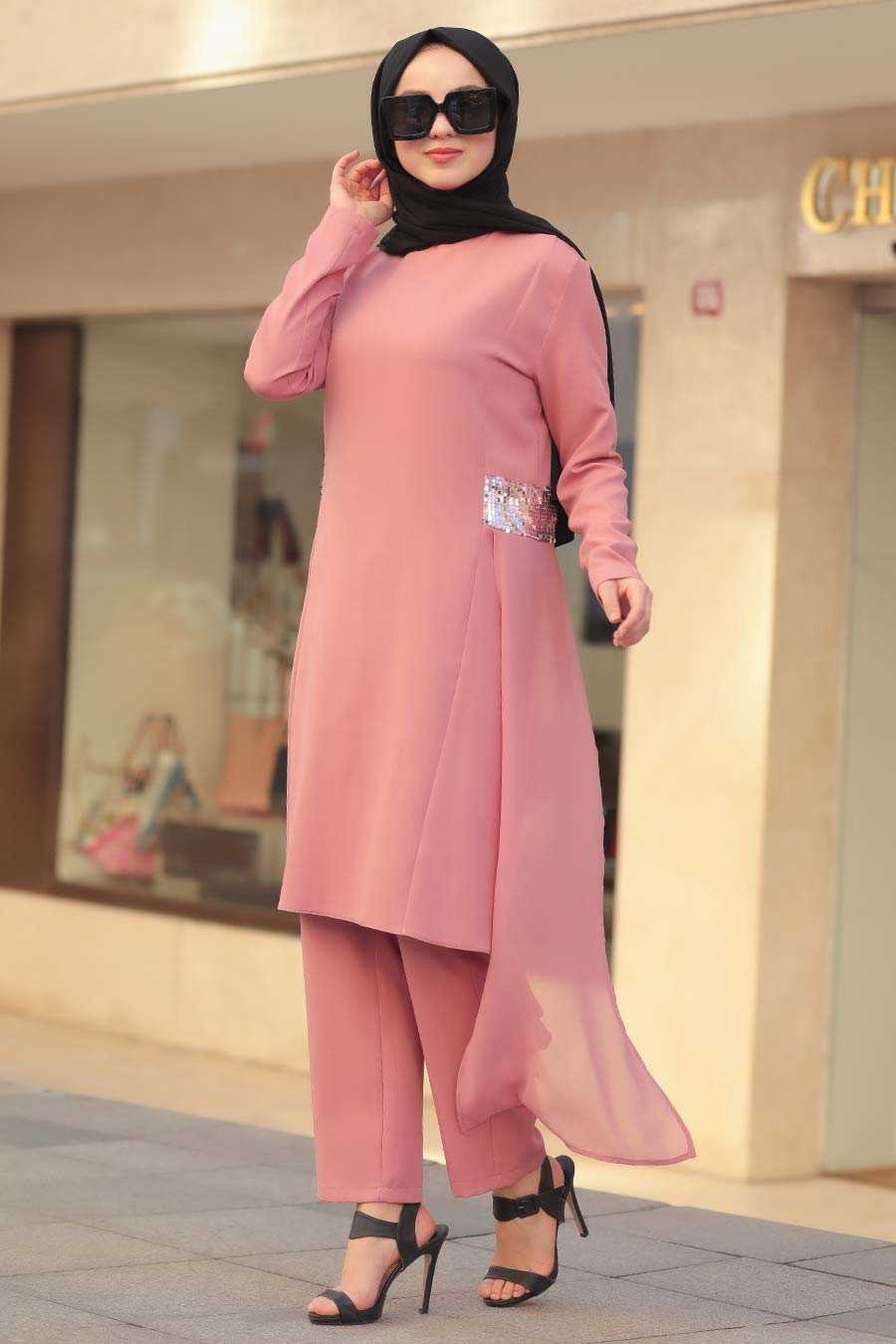 Dusty Rose Hijab Dual Suit Dress 5522GK - Neva-style.com