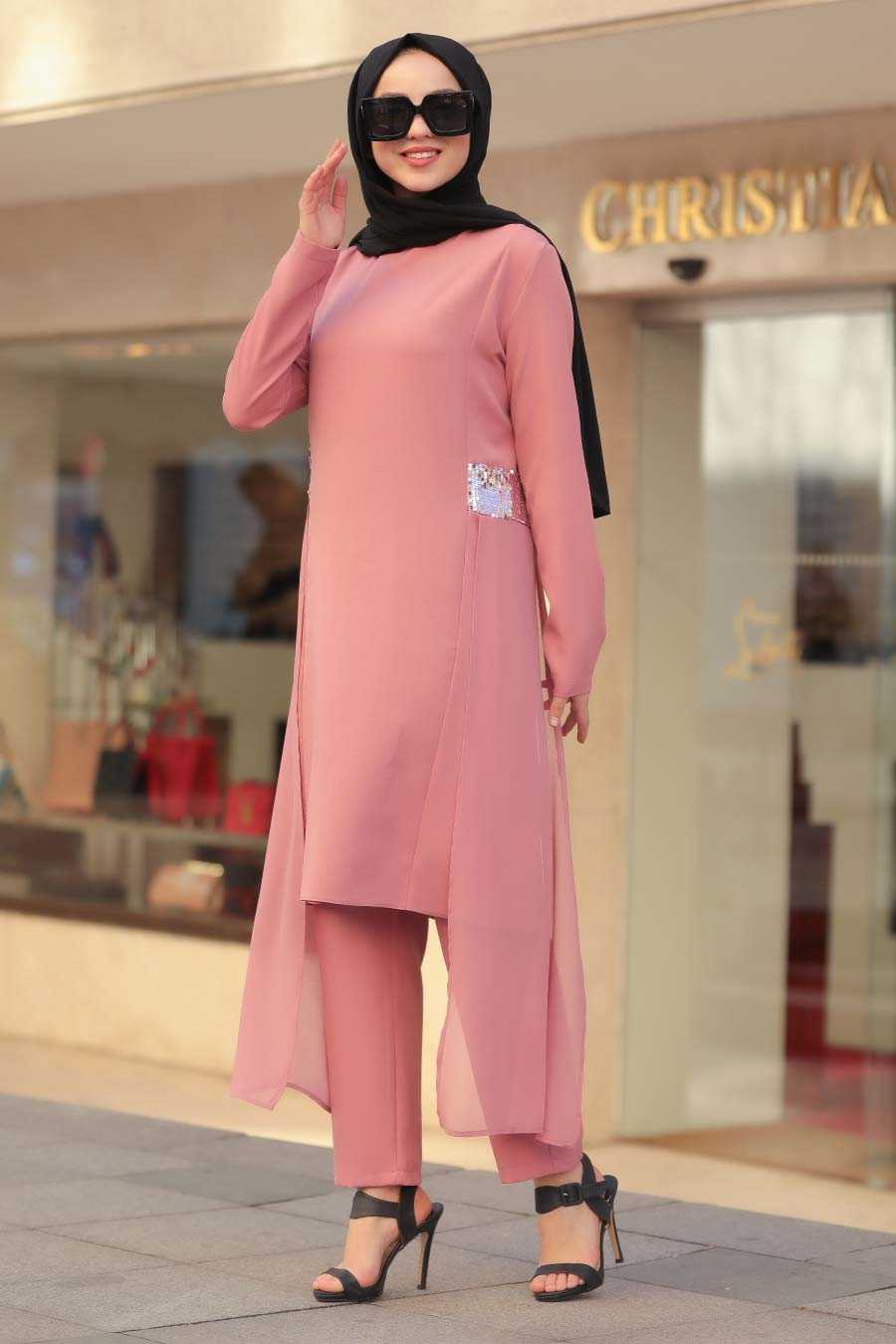 Dusty Rose Hijab Dual Suit Dress 5522GK - Neva-style.com