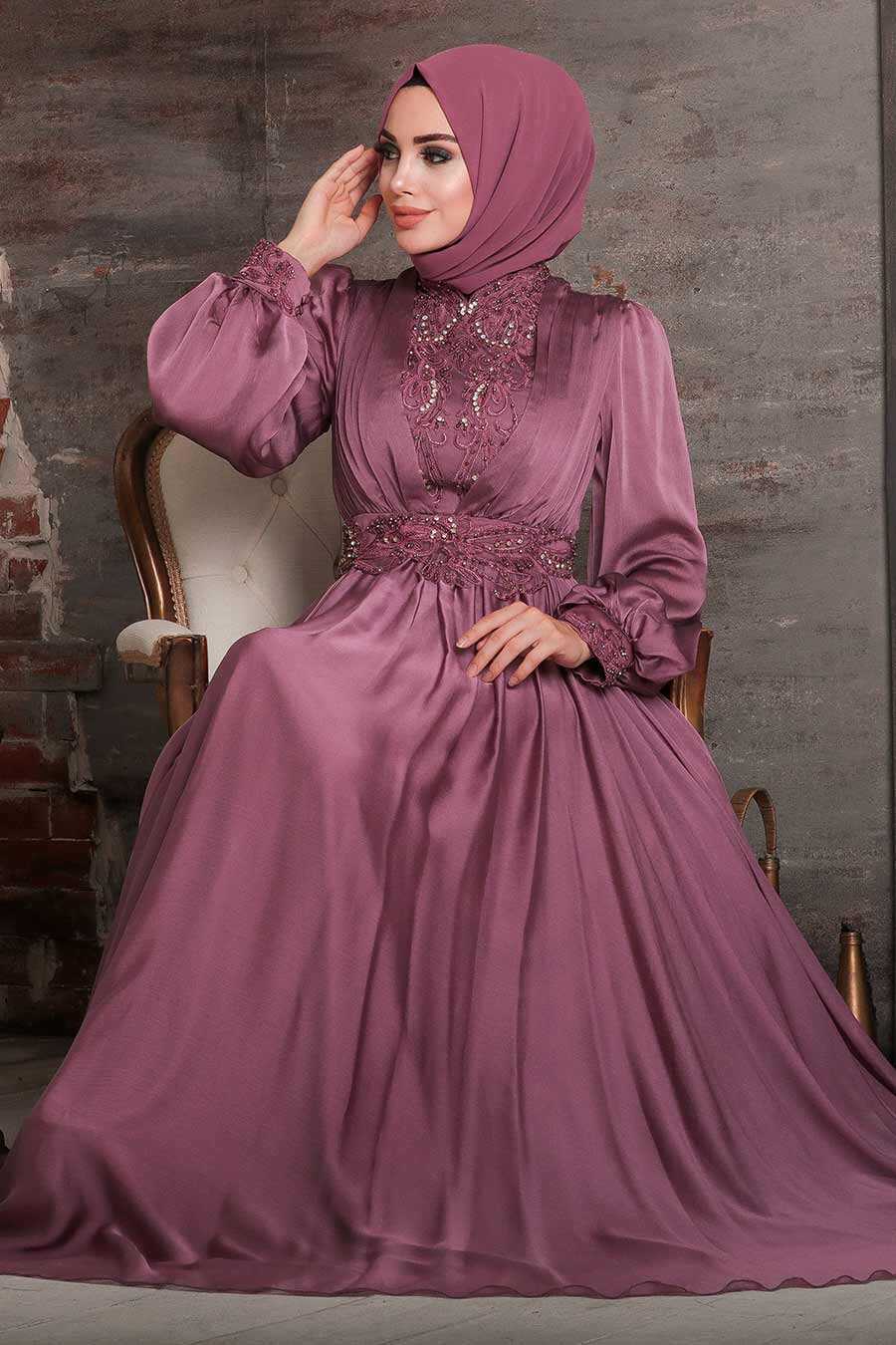 Dusty Rose Hijab Evening Dress 21540GK - Neva-style.com