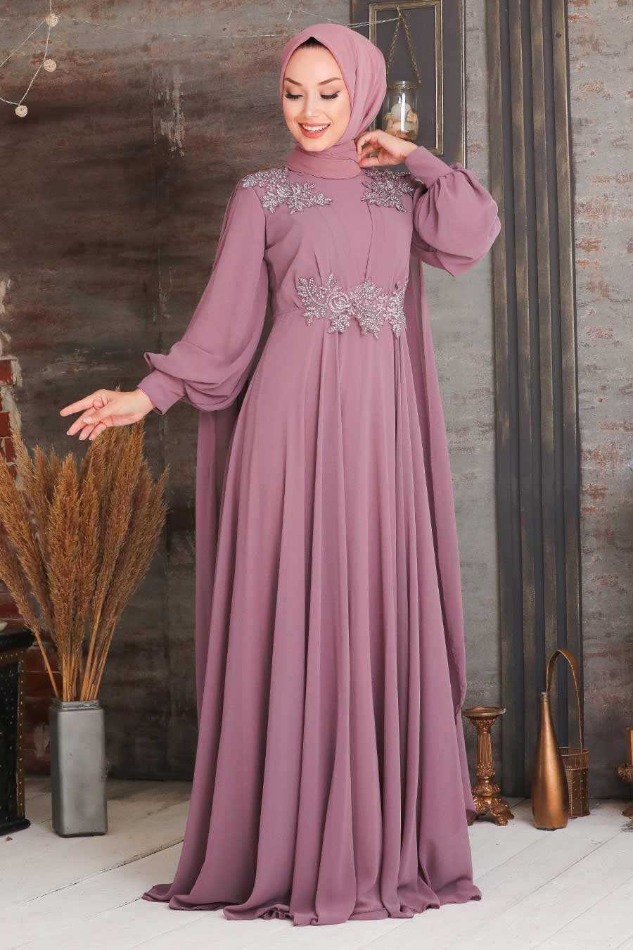 Dusty Rose Hijab Evening Dress 9130GK