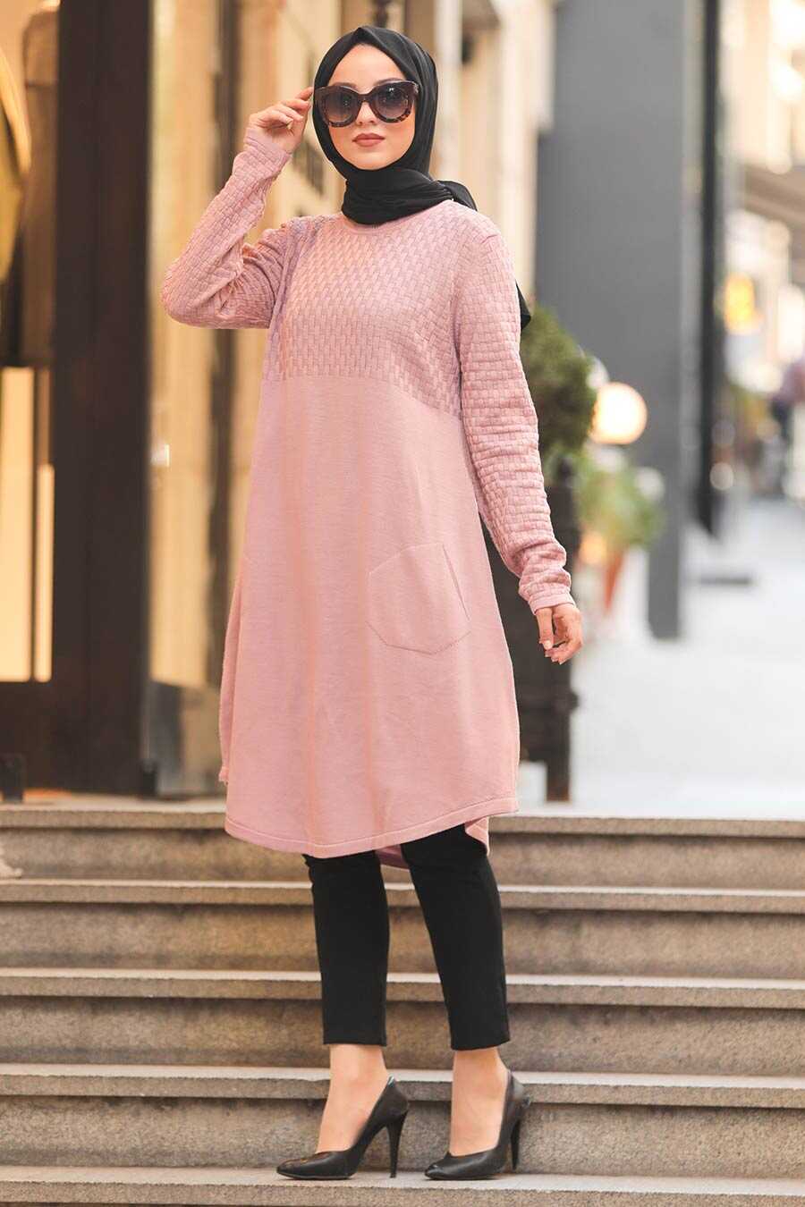 Dusty Rose Hijab Knitwear Tunic 1964GK - Neva-style.com