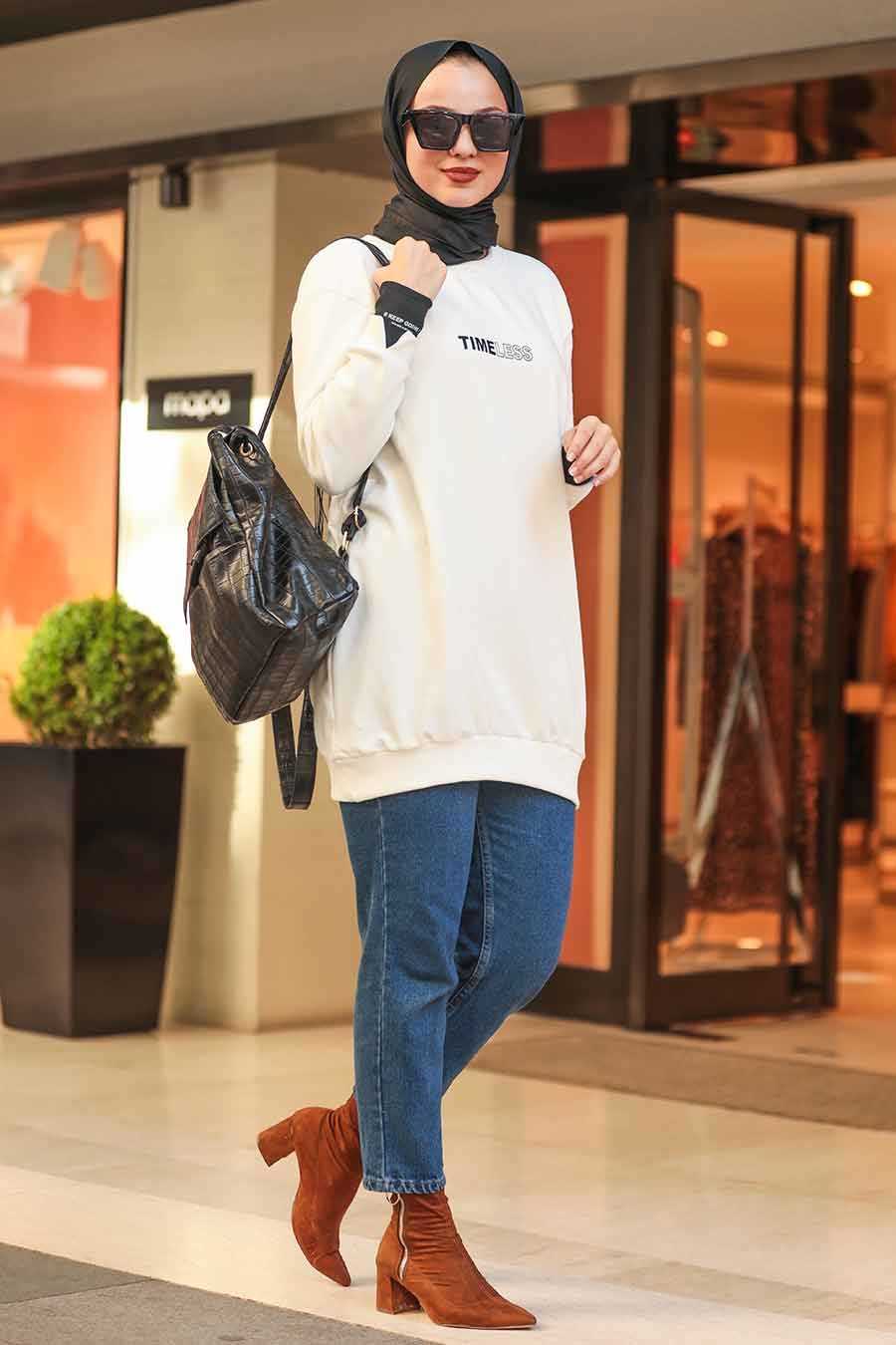 Ecru Hijab Sweatshirt & Tunic 20601E - Neva-style.com