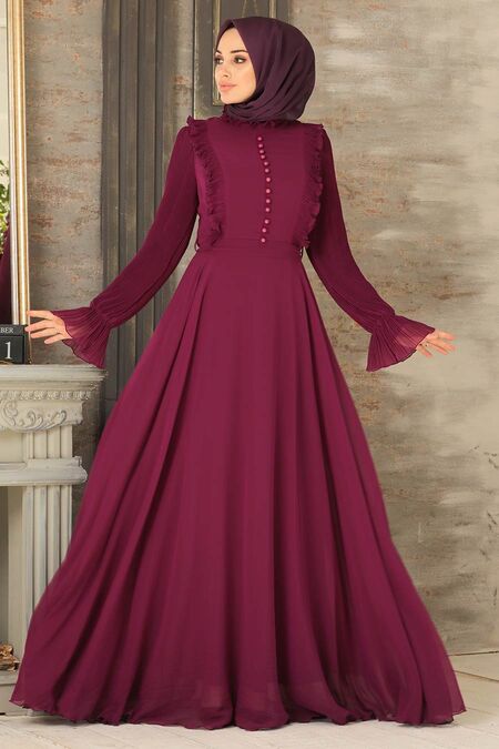 Fuchsia Hijab Dress 2739F - Neva-style.com