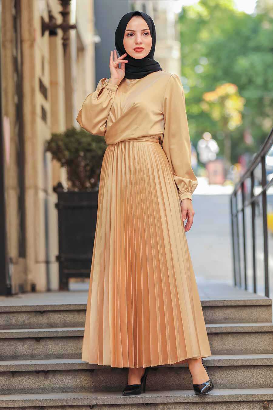 Gold Hijab Dual Suit Dress 1180GOLD - Neva-style.com
