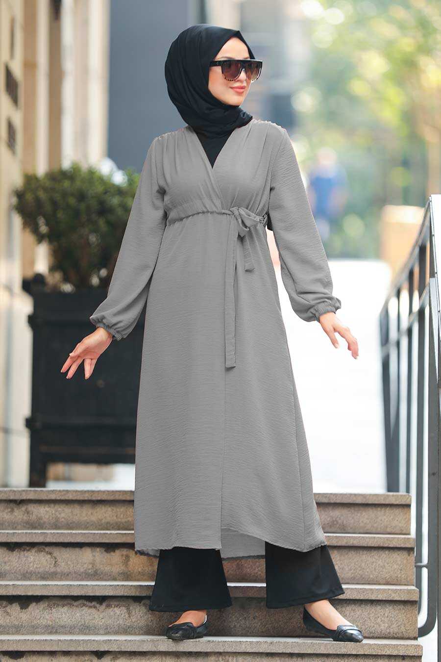 Grey Hijab Coat 3745GR