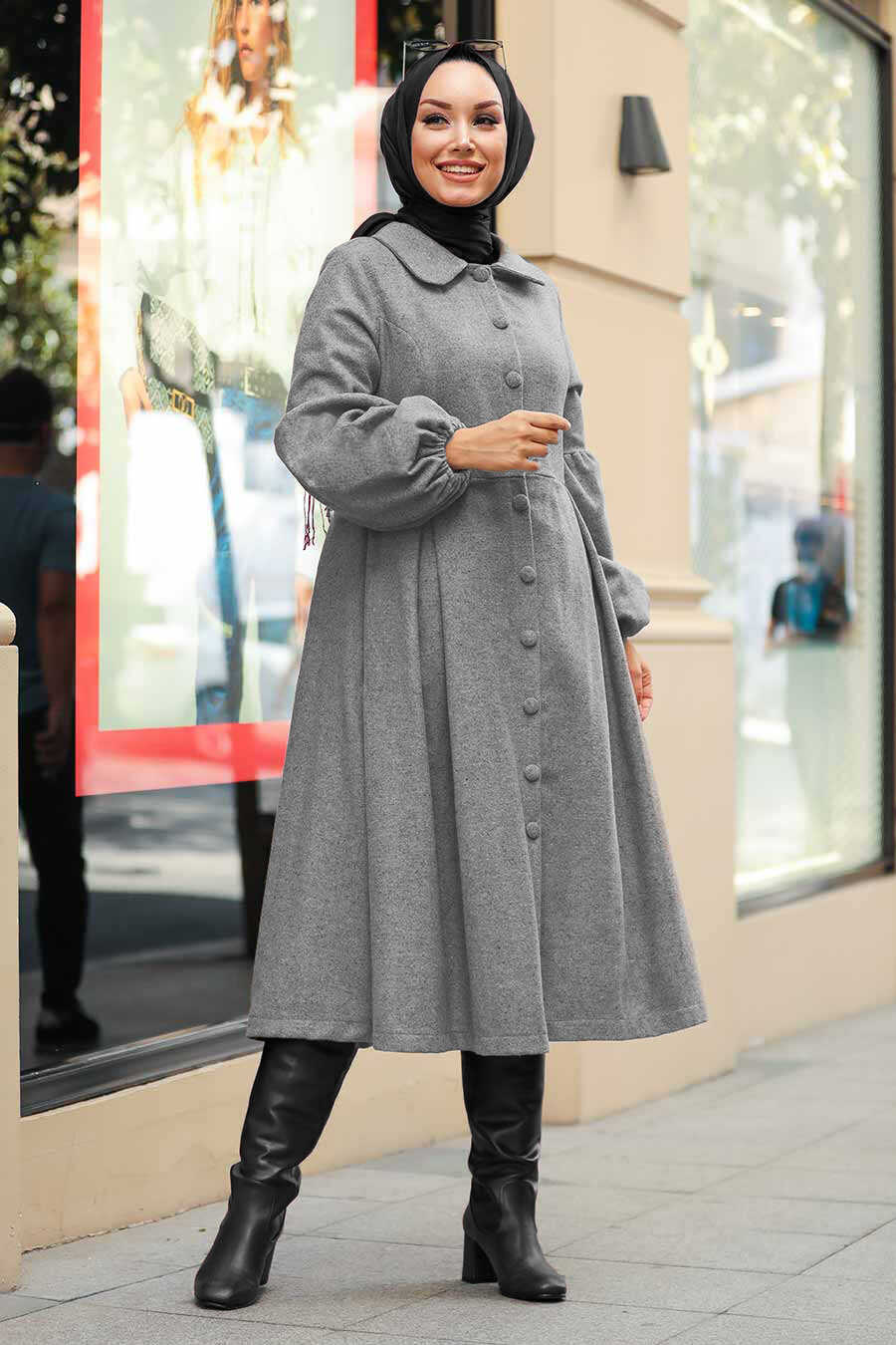 Grey Hijab Coat 5592GR - Neva-style.com