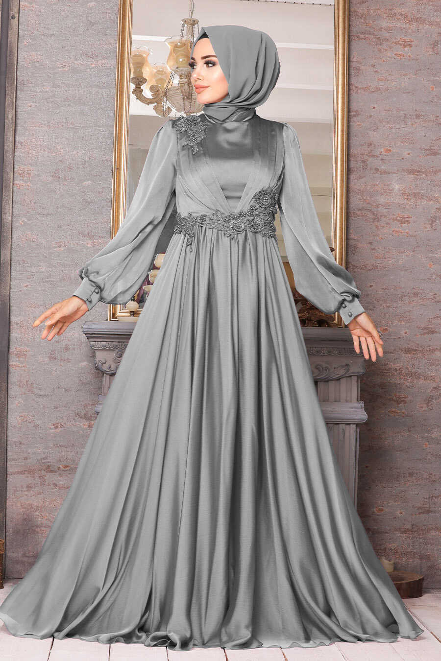Grey Hijab Evening Dress 21630GR