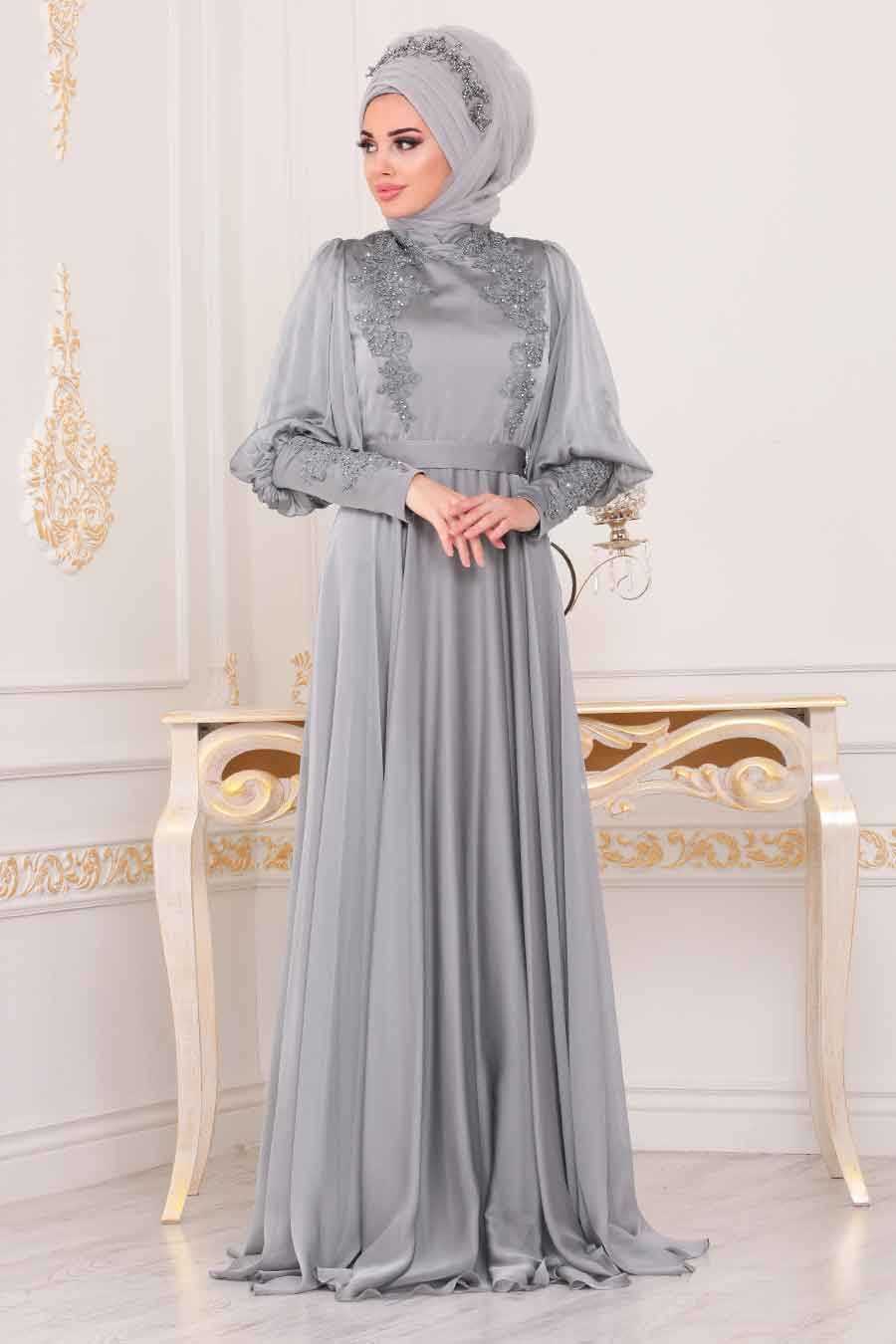 Grey Hijab Evening Dress 39270GR