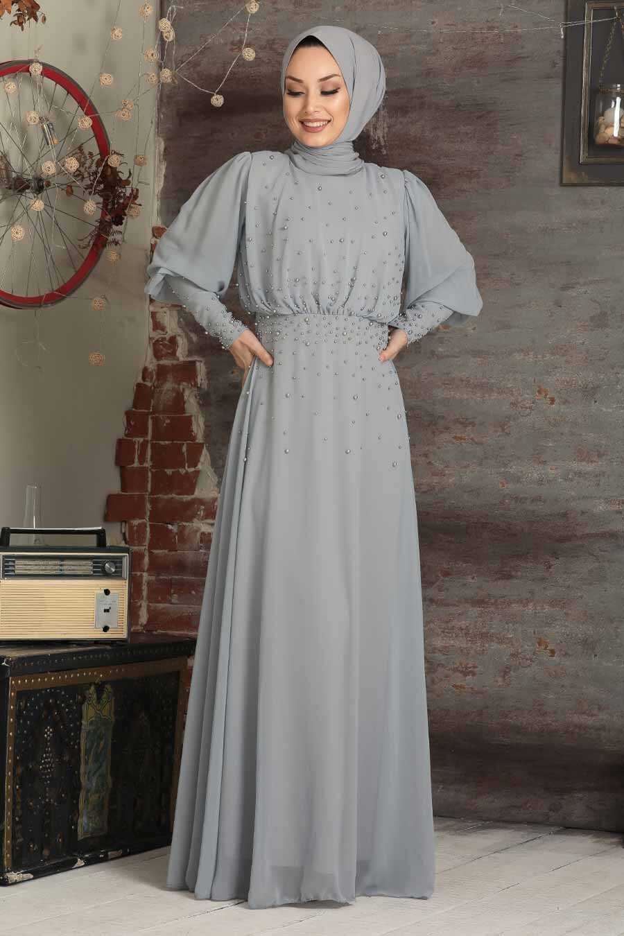 Grey Hijab Evening Dress 40881GR - Neva-style.com