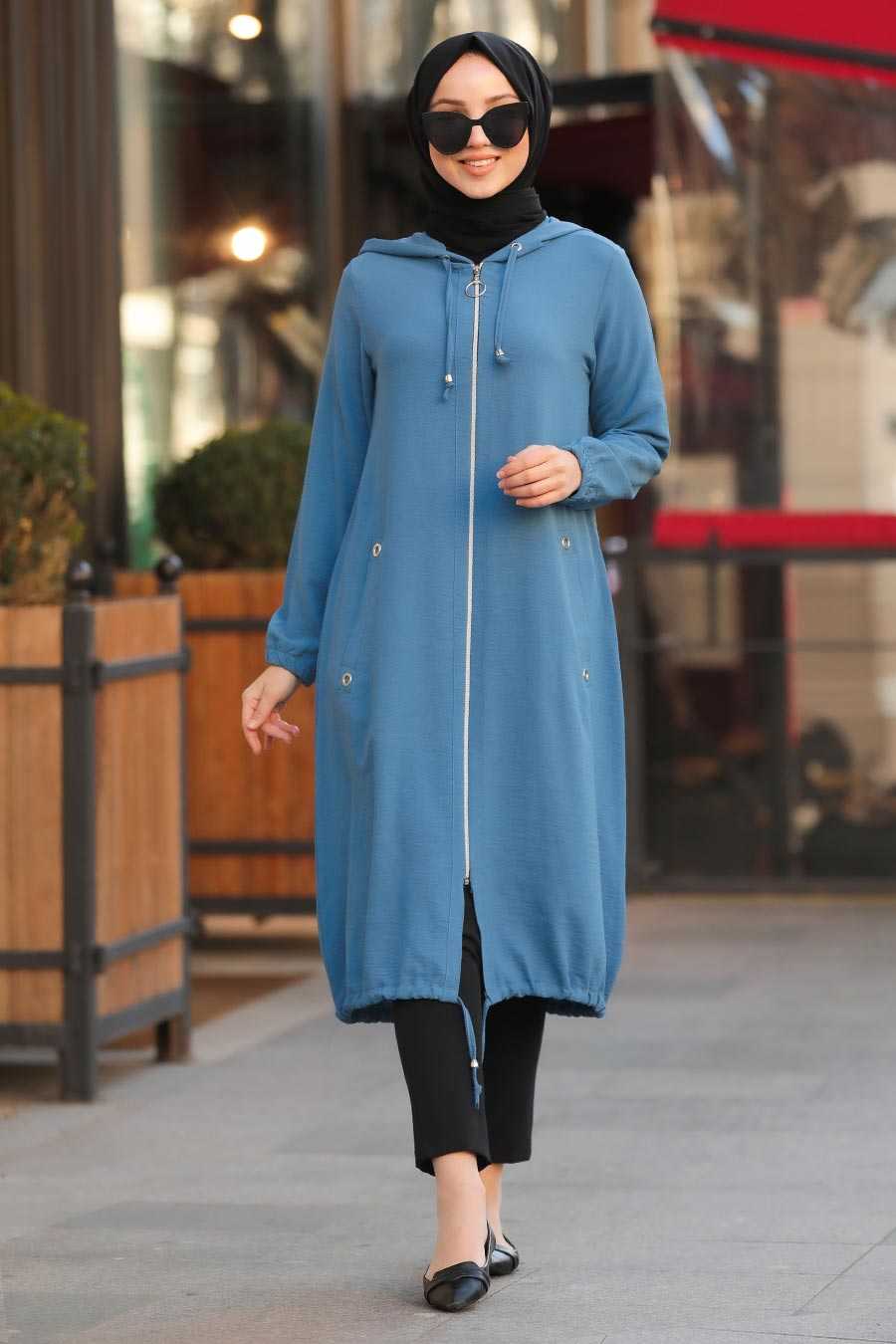 İndigo Blue Hijab Coat 10045IM - Neva-style.com