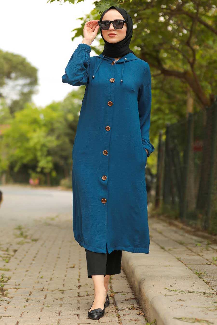 İndigo Blue Hijab Coat 10155IM - Neva-style.com
