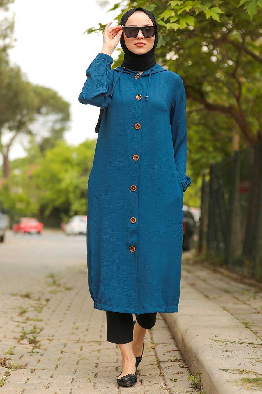 İndigo Blue Hijab Coat 10155IM - Neva-style.com