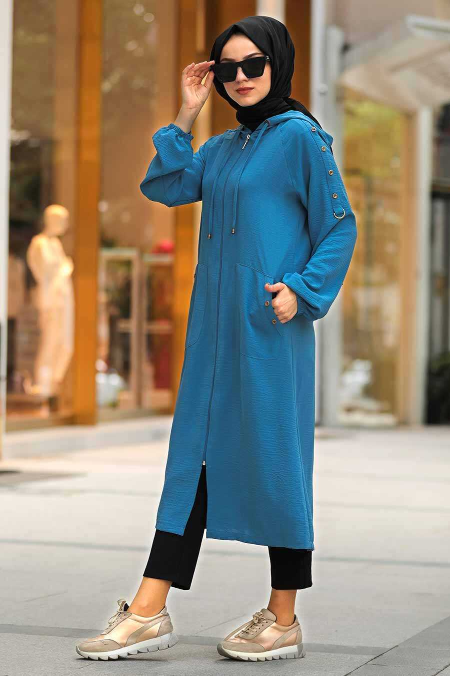 İndigo Blue Hijab Coat 12150IM - Neva-style.com