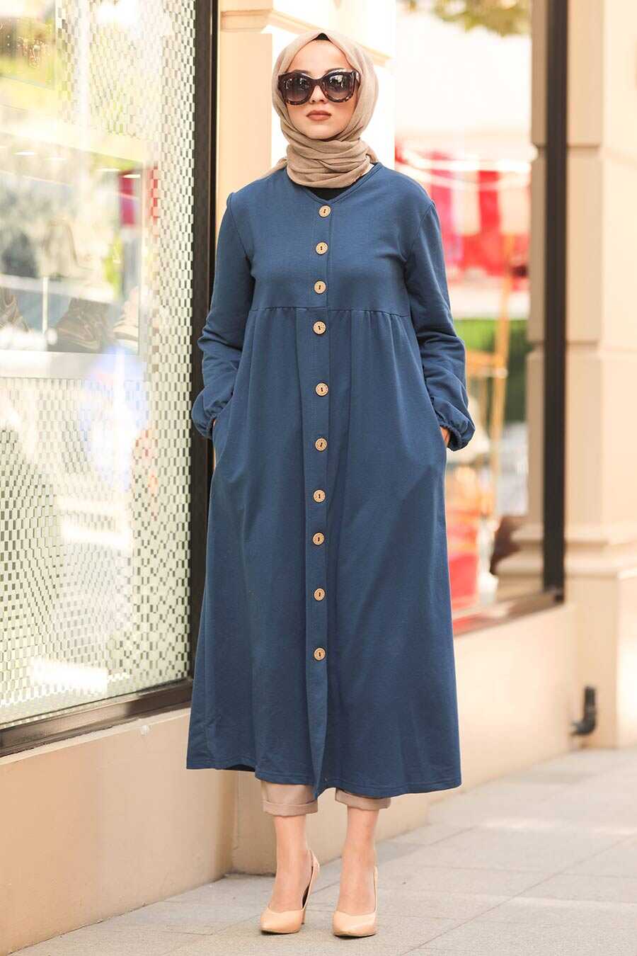 Indigo Blue Hijab Coat 40220IM - Neva-style.com