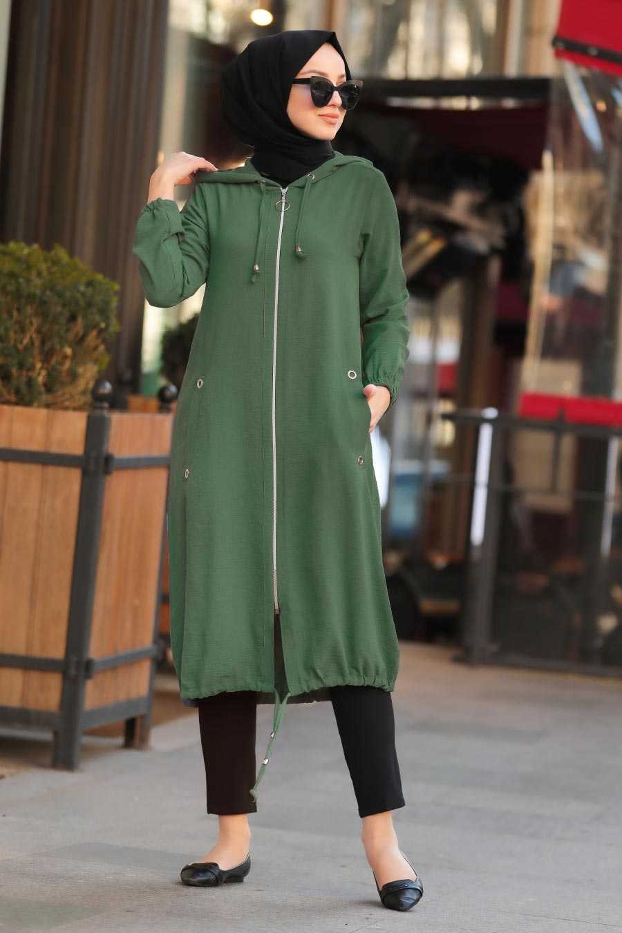 Khaki Hijab Coat 10045HK - Neva-style.com