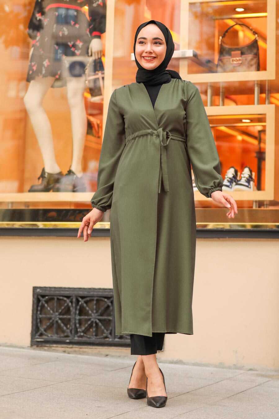 Khaki Hijab Coat 37450HK - Neva-style.com
