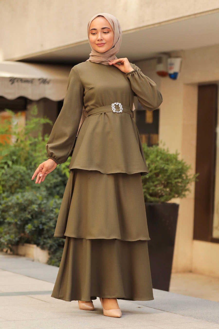 Khaki Hijab Dress 5171HK - Neva-style.com