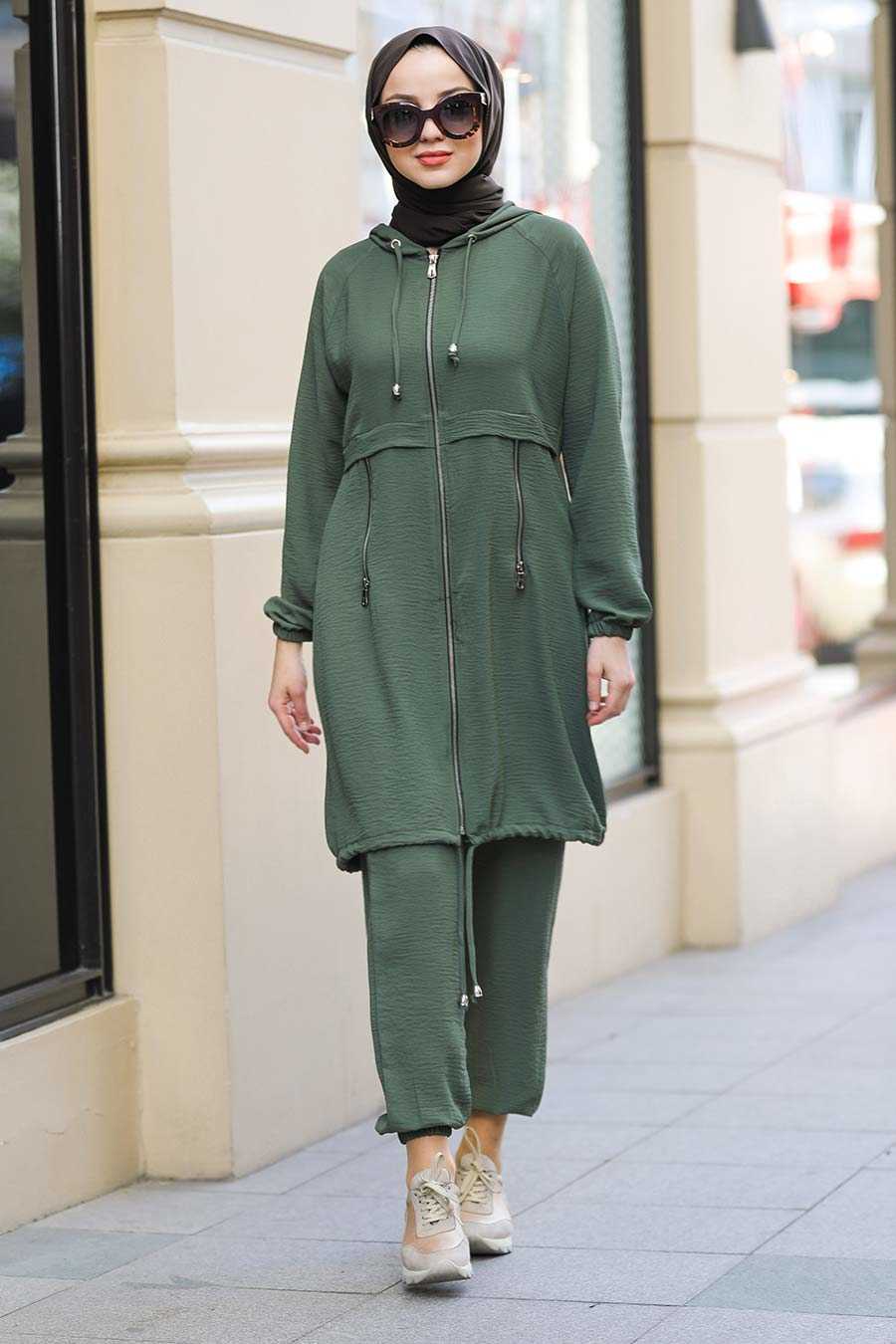 Khaki Hijab Dual Suit Dress 10050HK - Neva-style.com